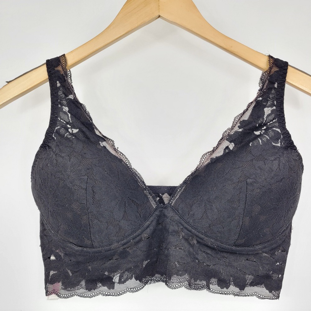 PINK Victoria's Secret Lace Bralette Women XL Black Floral Lingerie Comfort